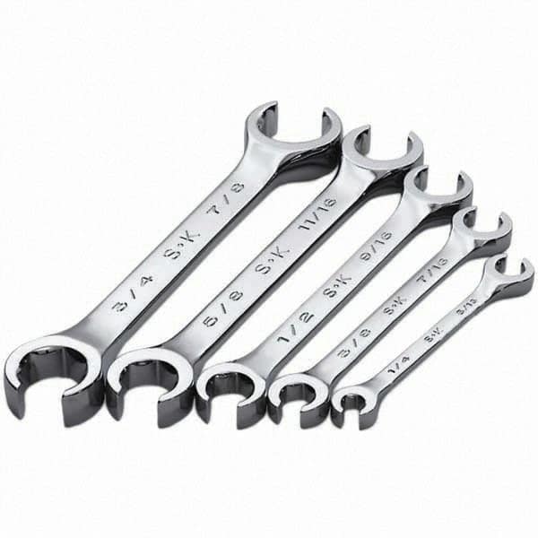 SK - 5 Piece, 1/4 x 5/16 to 3/4 x 7/8", Flare Nut Wrench Set - Inch System of Measurement, Chrome Finish - Strong Tooling