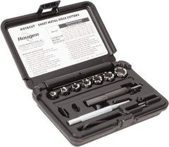 Hougen - 10 Piece, 5/16 to 3/4" Cutter Diam, 1/4" Cutting Depth, High Speed Steel Annular Cutter Set - Bright Finish, 3/8" Shank Diam, 5/16, 3/8, 7/16, 1/2, 9/16, 5/8, 3/4" Cutter Diams - Strong Tooling