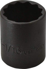 Proto - 1-1/16", 1/2" Drive, Standard Hand Socket - 12 Points, 1-5/8" OAL, Alloy Steel, Black Finish - Strong Tooling