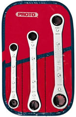 Proto - 3 Piece, 3/8" to 11/16", 12 Point Ratcheting Box Wrench Set - Inch Measurement Standard, Chrome Finish, Comes in Pouch - Strong Tooling