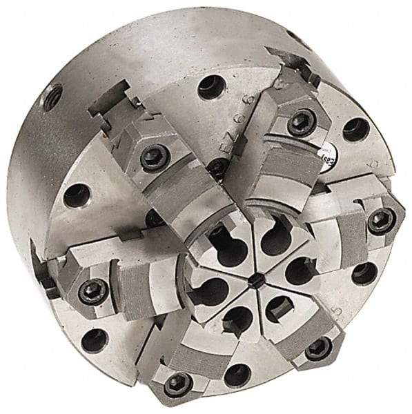 Pratt Burnerd America - 6 Jaws, 16" Diam, Self Centering Manual Lathe Chuck - Plain Back Mount Spindle, Adjustable, Reversible, 1,300 Max RPM, 4.56" Through Hole Diam, Forged Steel - Strong Tooling