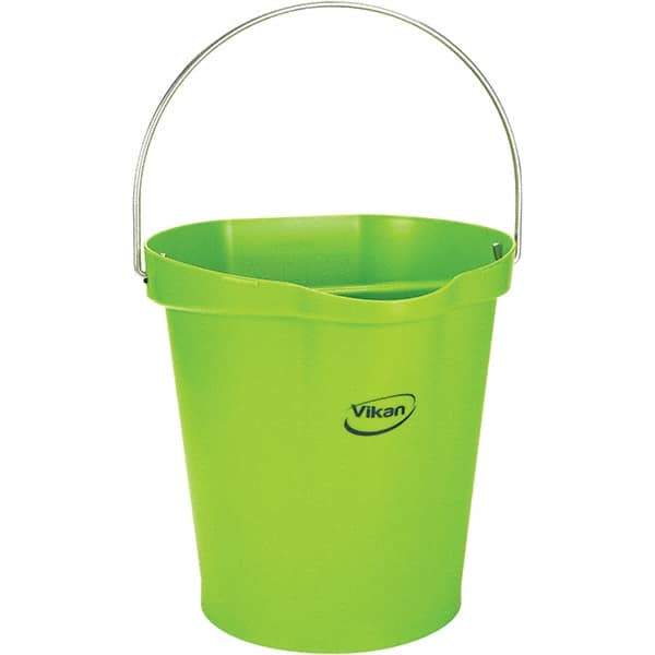 Vikan - 3 Gal, 12-1/2" High, Polypropylene Round Lime Green Single Pail with Pour Spout - Handle Included, 12.81" Top Diam - Strong Tooling