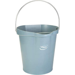 Vikan - 3 Gal, 12-1/2" High, Polypropylene Round Gray Single Pail with Pour Spout - Handle Included, 12.81" Top Diam - Strong Tooling