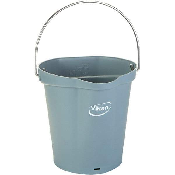 Vikan - 1-1/2 Gal, 7.1" High, Polypropylene Round Gray Single Pail with Pour Spout - Handle Included, 10" Top Diam - Strong Tooling