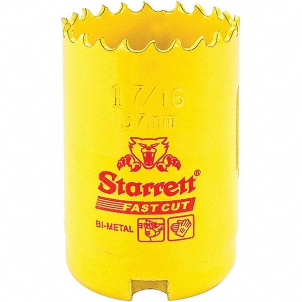 Starrett - 1-7/16" Diam, 1-5/8" Cutting Depth, Hole Saw - High Speed Steel Saw, Toothed Edge - Strong Tooling