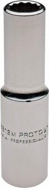 Proto - 1/2" Drive, Deep Hand Socket - 12 Points, 3-1/4" OAL, Chrome Finish - Strong Tooling