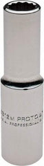 Proto - 1/2" Drive, Deep Hand Socket - 12 Points, 3-1/4" OAL, Chrome Finish - Strong Tooling