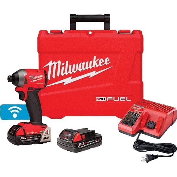 Milwaukee Tool - 18 Volt, 1/4" Drive, 167 Ft/Lb Torque, Cordless Impact Driver - Pistol Grip Handle, 3600 RPM, 2 Lithium-Ion Batteries Included - Strong Tooling