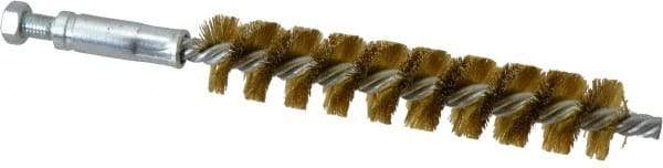 Schaefer Brush - 4" Brush Length, 3/4" Diam, Double Stem, Single Spiral Tube Brush - 6-1/4" Long, Brass, 1/4-28 Male Connection - Strong Tooling