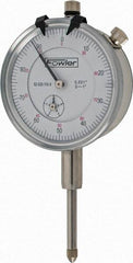 Fowler - 1" Range, 0-100 Dial Reading, 0.001" Graduation Dial Drop Indicator - 2-1/4" Dial, 0.1" Range per Revolution, Revolution Counter - Strong Tooling