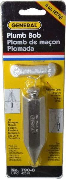 General - 4 Inch Long, 7/8 Inch Diameter Steel Plumb Bob - 8 Ounce - Strong Tooling