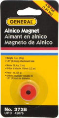 General - 3/4" Diam, 1/8" Hole Diam, 4 Lb Max Pull Force Alnico Button Magnet - 1/2" High - Strong Tooling