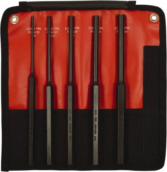 Mayhew - 5 Piece, 1/8 to 3/8", Pin Punch Set - Hex Shank, Steel, Comes in Kit Bag - Strong Tooling