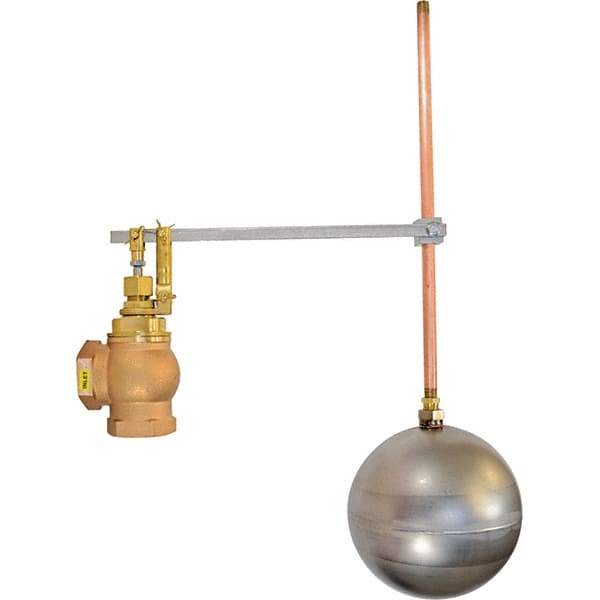 Control Devices - 1-1/2" Pipe, Brass & Bronze, Angle Pattern-Single Seat, Mechanical Float Valve - 100 psi, FIP x FIP End Connections - Strong Tooling