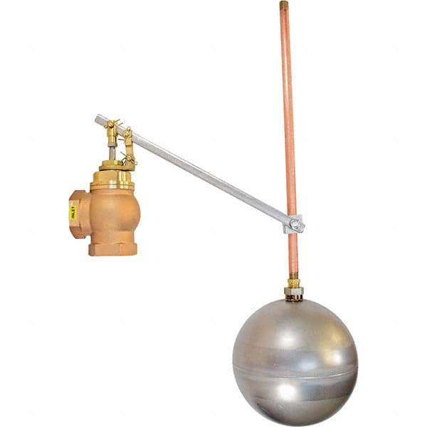 Control Devices - 1" Pipe, Brass & Bronze, Angle Pattern-Single Seat, Mechanical Float Valve - 100 psi, FIP x FIP End Connections - Strong Tooling