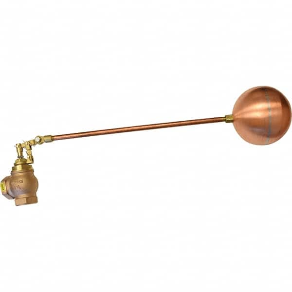 Control Devices - 1-1/4" Pipe, Brass & Bronze, Angle Pattern-Double Seat, Mechanical Float Valve - 100 psi, FIP End Connections - Strong Tooling