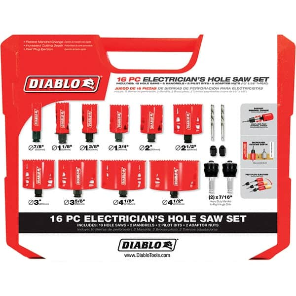 Freud - Hole Saw Kits Minimum Saw Diameter (Inch): 7/8 Maximum Saw Diameter (Inch): 4-1/2 - Strong Tooling