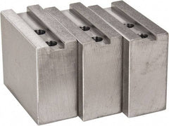 H & R Manufacturing - 1.5mm x 60° Serrated Attachment, Square Soft Lathe Chuck Jaw - 3 Jaws, Steel, 1.181" Btw Mount Hole Ctrs, 4" Long x 1-3/4" Wide x 3-1/2" High, 0.63" Groove, 12mm Fastener - Strong Tooling