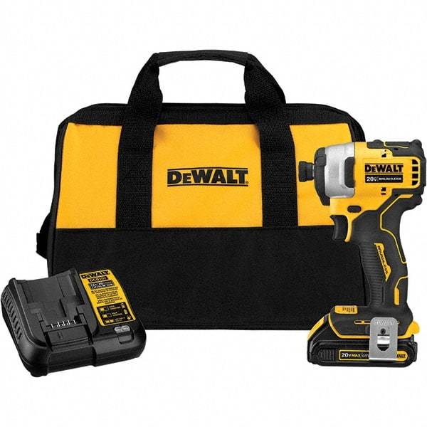 DeWALT - Atomic 20 Volt, 1/4" Drive, 1,700 In/Lb Torque, Cordless Impact Driver - Mid-Handle, 2800 RPM, 1 Lithium-Ion Battery Included - Strong Tooling