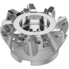 Seco - 3" Cut Diam, 1" Arbor Hole, 0.315" Max Depth of Cut, 71° Indexable Chamfer & Angle Face Mill - 8 Inserts, SN.. Insert, Right Hand Cut, 8 Flutes, Through Coolant, Series R220.56 - Strong Tooling