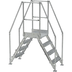 Galvanized Cross-Over Ladder 67 × 82.15″ 4 Step - Exact Industrial Supply