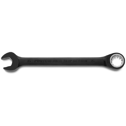 Proto Black Chrome Combination Non-Reversible Ratcheting Wrench 15 mm - Spline - Strong Tooling