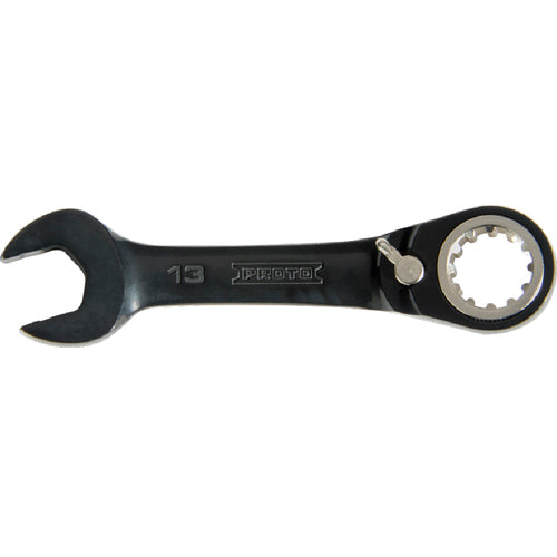 Proto Black Chrome Combination Stubby Reversible Ratcheting Wrench 13 mm - Spline - Strong Tooling