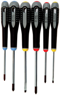 6 Piece - Ergo Handle Screwdriver Set - Includes: #1 x 4; #2 x 4 Phillips; #1 x 4; #2 x 4 Pozidriv; 9/64 x 3; 7/32 x 4 Slotted Cabinet - Strong Tooling