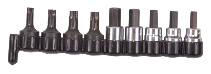 9 Piece - #29150 - 3/8'' Drive - Includes: 1/4; 3/8 Hex; 7; 8; 10mm Hex; T40; T45; T47; T50 Torx - Socket Drive Hex & Torx Bit Set - Strong Tooling