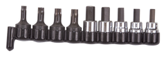 9 Piece - #29150 - 3/8'' Drive - Includes: 1/4; 3/8 Hex; 7; 8; 10mm Hex; T40; T45; T47; T50 Torx - Socket Drive Hex & Torx Bit Set - Strong Tooling