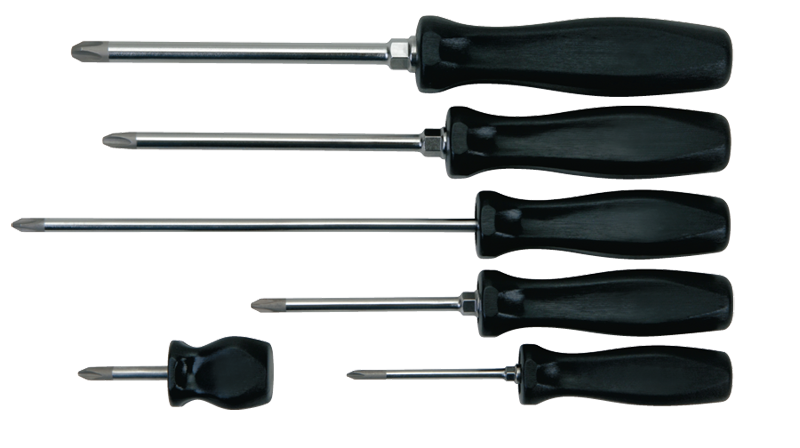 6 Piece - Phillips® Screwdriver Set - Includes: 6-1/4 #1; 7-5/16 #2; 12 #2; 10-1/2 #3; 10-3/4 #4; 3-1/2 #2 - Strong Tooling