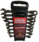 8 Piece - 5/16 to 3/4" - 15° Offset - Reversible Ratcheting Combination Wrench Set - Strong Tooling