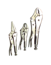 Locking Plier Set -- 3pc. Chrome Plated- Includes: 5"; 10" Curved Jaw / 6" Long Nose - Strong Tooling