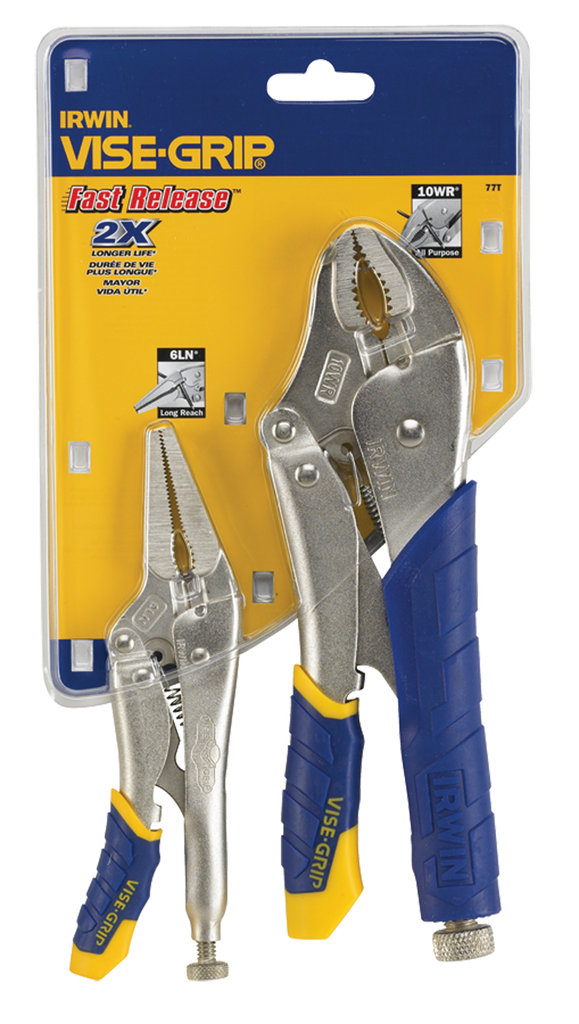 Fast Release Curved Jaw Locking Pliers Set -- 2 Pieces -- Includes: 10" Curved Jaw & 6" Long Nose - Strong Tooling