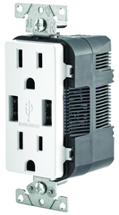 15 Amp; 125 Volt; White USB Duplex Receptical - Strong Tooling