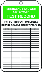 Inspection Record Tag, Emergency Shower & Eye Wash Test Record, 25/Pk, Plastic - Strong Tooling