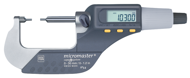 0 - 1.2" / 0 - 30mm Measuring Range - .00005/.001mm Resolution - Friction Thimble - Carbide Face - Electronic Spline Micrometer - Strong Tooling