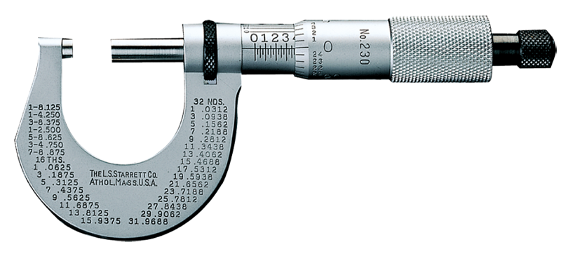 #T230XRL - 0 - 1'' Measuring Range - .001 Graduation - Ratchet Thimble - Carbide Face - Outside Micrometer - Strong Tooling