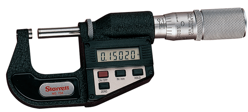 #733XFL-1 -  0 - 1" / 0 - 25mm Measuring Range - .00005/.001mm Resolution - Friction Thimble - Carbide Face - Electronic Outside Micrometer with Letter of Certification - Strong Tooling