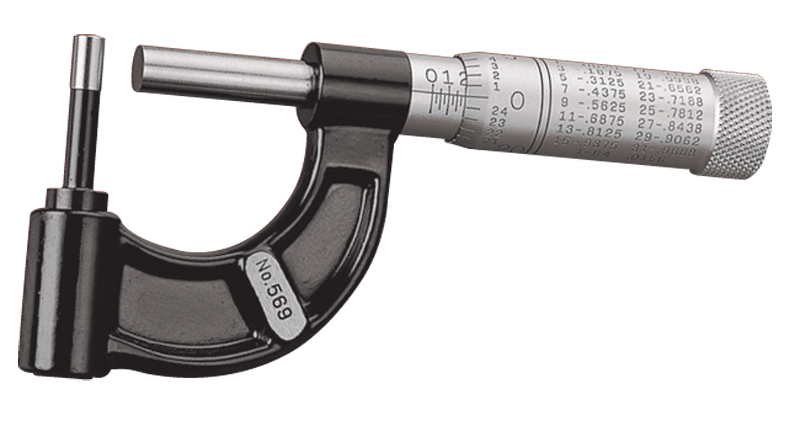 #569AXP - 0 - 1'' Measuring Range - .001" Graduation - Friction Thimble - Carbide Face - Tubing Micrometer - Strong Tooling