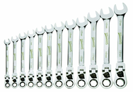 12 Piece - 12 Pt Ratcheting Flex-Head Combination Wrench Set - High Polish Chrome Finish - Metric 8mm - 19mm - Strong Tooling