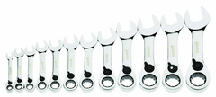 12 Piece - 12 Pt Ratcheting Stubby Combination Wrench Set - High Polish Chrome Finish - Metric; 8mm - 19mm - Strong Tooling