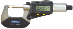 0 - 1"/0 - 25mm Measuring Range - .00005"/.001mm Resolution - Ratchet Thimble - Carbide Face - Electronic 4-Way Reading Outside Micrometer with SPC - Strong Tooling