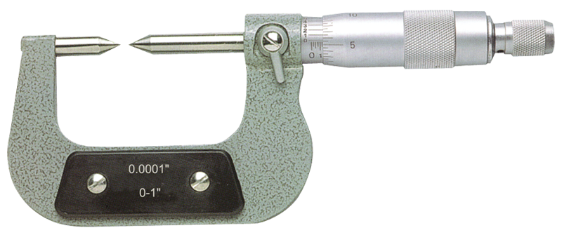 1 - 2'' Measuring Range - .0001 Graduation - Ratchet Thimble - High Speed Steel Face - Point Micrometer - Strong Tooling