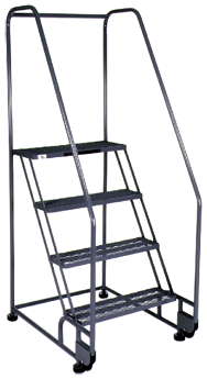 Model 4TR26E4; 4 Steps; 28 x 47'' Base Size - Tilt-N-Roll Ladder - Strong Tooling