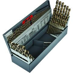 114 Pc. 3 in 1 (1/16" - 1/2" by 64ths / 1-60 / 1mm thru 13mm x.5mm) Cobalt Bronze Oxide Jobber Drill Set - Strong Tooling