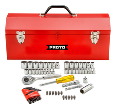 Proto® 1/4" & 3/8" Drive 65 Piece Socket Set with Hex Keys- 6 & 12 Point w/Box J9971R - Strong Tooling