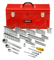 Proto® 1/4", 3/8", & 1/2" Drive 101 Piece Socket Set- 6, 8, & 12 Point w/ Box J9975R - Strong Tooling