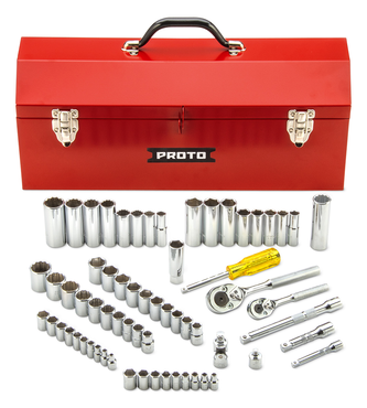 Proto® 1/4" & 3/8" Drive 65 Piece Socket Set- 6 & 12 Point w/Box J9971R - Strong Tooling