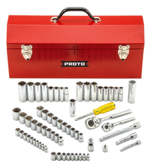 Proto® 1/4" & 3/8" Drive 65 Piece Socket Set- 6 & 12 Point w/Box J9971R - Strong Tooling